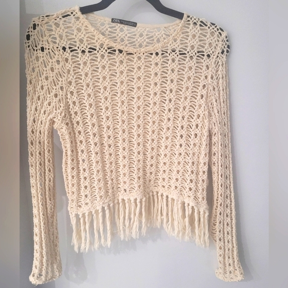 ZARA knitted top with fringe-Medium - Picture 1 of 2
